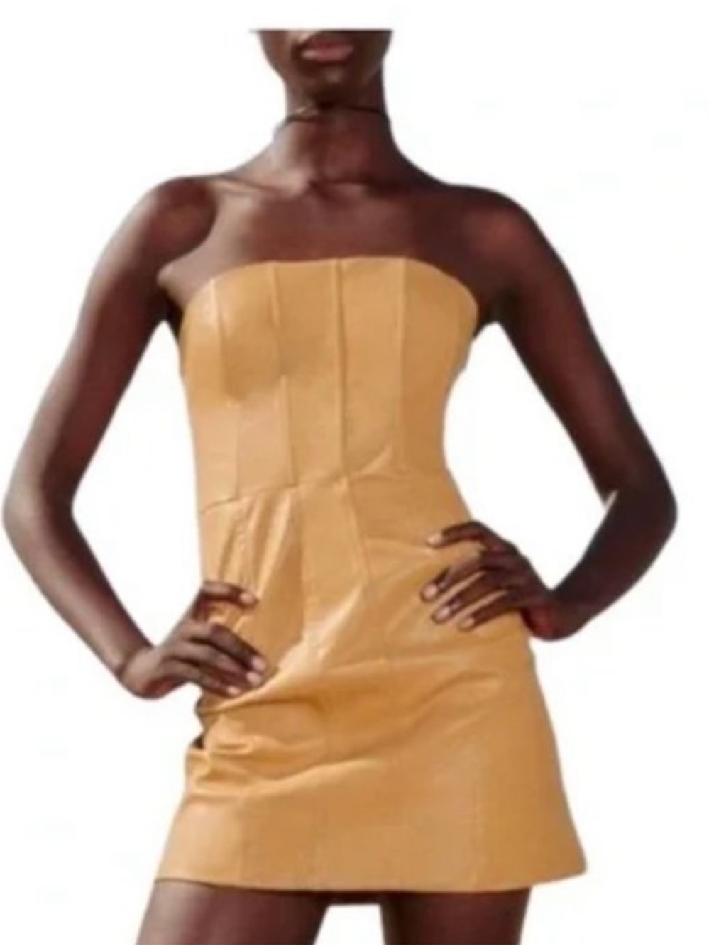 Zara Faux Leather Strapless Caramel Mini Dress